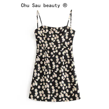 Chu Sau lepoto Dame Poletje Daisy Vrečko Hip Pasu Obleko Počitnice Plaže Mikro-elastična, Sveža Mini Obleka Mujer Vestido De Način