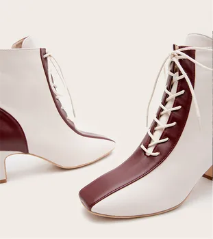 Corporis 2020 ženske v visokih petah čevlji kvadratni toe čipke gleženj škornji mešane barve ženske škornji velikosti 35-40