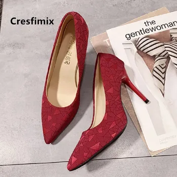 Cresfimix ženske klasičnih visoko kakovostno rdeče vzorec visoke pete, čevlji lady kul stranka black visokih petah srčkan črpalke talon femme a5549