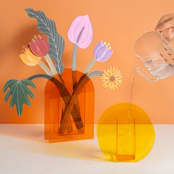 Cvetlični Posodo Dekorativni Akrilni Vaze Cvet Design Svate Cvetje Centerpieces Posušen Cvet Steklenico Home Office Dekor