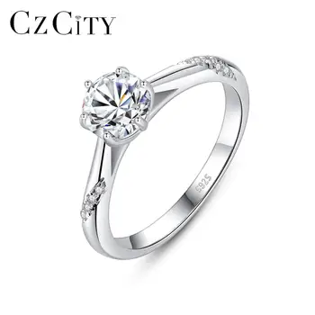 CZCITY 1Ct-Moissanite obroč Pravi 925 Sterling Srebro Klasičnih Finih Diamant Nakit Prst Pribor za Ženske Poroko MSR-019
