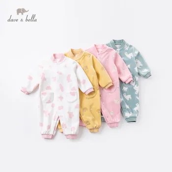 DBZ15599 dave bella jeseni novorojenčka unisex modna risanka žepi jumpsuits dojenčka, malčka oblačila otrok romper 1 kos