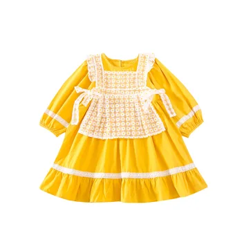 Dekleta Obleko 2020 Nove Jesensko Baby Dekleta Z Dolgimi Rokavi Kariran Obleko Dekle Srčkan Čipke Telovnik + Bombaž Obleko Dva-Delni Set