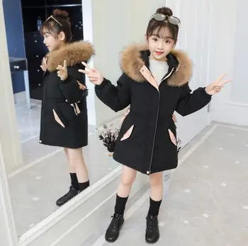 Dekliški zimski plašč 2020 nove korejske modne vezene bombaž plašč, veliko otrok je debel velik krzno ovratnik oblazinjeni jakno