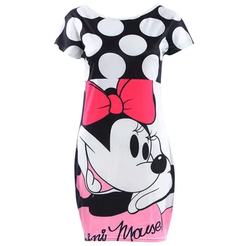 Disney Seksi Minnie Mickey Mouse Risanka Tiskanja Bodycon Slim Svinčnik Tulec Obleka Elegantna Moda za Ženske Mini Obleka vestidos ropa mujer