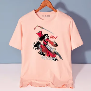 Disney T-Shirt Elegantna Moda Risanka Mulan Pismo Tiskanja Unisex Ženske T-Shirt O-Vratu Puloverju Bombaža, Kratek Rokav Tee Vrhovi 7 Barv