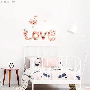 DIY ljubezenska Pisma, PVC Stenske Nalepke Cvet Flamingo Nalepko Domov, Dnevna Soba, Spalnica Dekoracijo Izmenljive Sodobne Umetnosti Vinilne Nalepke
