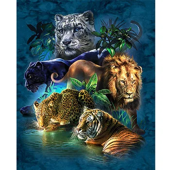 DIY Tiger 5D Diamond Slikarstvo Celoten Kvadratni Vaja Smolo Živali Diamont Vezenje Navzkrižno Šiv Mozaik Doma Dekor Božično Darilo
