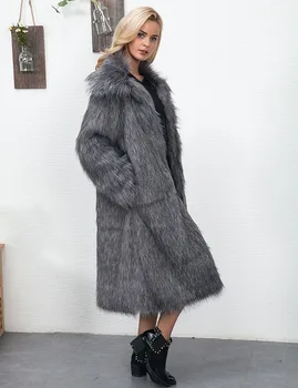 Dolgo Zimo Specializiranimi Za Umetno Krzno Plašč Znižuj Ovratnik 2020 Vzletno-Pristajalne Steze, Ženska Moda Plus Velikost Ulične Puhasto Zgostitev Toplo Ponaredek Fur Coats