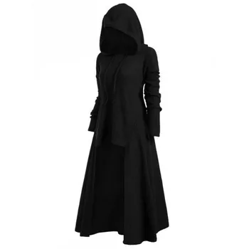 Dolgo Črno Gothic Obleka Ženske Hooded Punk Oblačila Slog, Plus Velikost Pletene Obleke Za Ženske Zimske 2020 vrhovi Pomladi, Jeseni