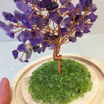 Doma decoraton naravnih ametist quartz gemstone kristalno srečen drevo reike zdravljenje olivine gemstone z lepo steklenico feng shui