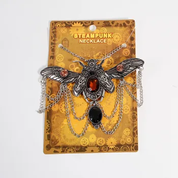 DoreenBeads Izjavo Steampunk Ogrlica Ladybug Živali Antično Bronasto Black Orange Nosorogovo Letnik 58.5 cm(23