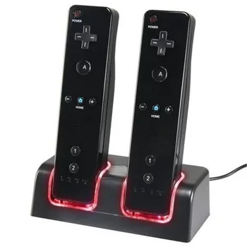 Dvojno Krmilnik Polnjenja Baterije Dock Postajo Paket za Nintendo Wii Gamepad Polnilnik z LED Luči