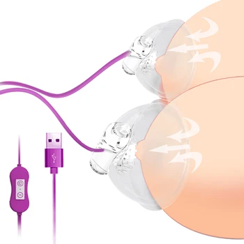 Električno prsno Črpalko Nastavek Bedak Vibrator Masturbator Stimulator Massager Jezika Lizati Sesalni USB Odrasle Sex Igrača za Ženske