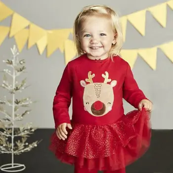 Emmababy 2020 Božič Jelena Obleko Za Malčka Otrok Baby Dekle Božič Dolg Rokav Bombaž+ Čipke Tutu Priložnostne Stranka Obleko Oblačila