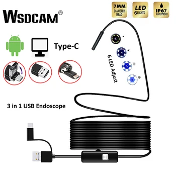 Endoskop Fotoaparat 7MM 3 v 1, USB Mini Kamere, IP67 Nepremočljiva 6 LED Borescope Pregledovalna Kamera Za Windows Macbook RAČUNALNIK Android