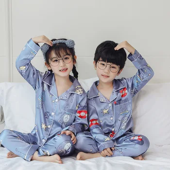 Fant je Svila More Dolgo Cardigan bo Ustrezala korejski Jeseni Risanka za Otroke Pižamo Nastavite Pomlad Saten Prosti čas Dekleta Sleepwear Set