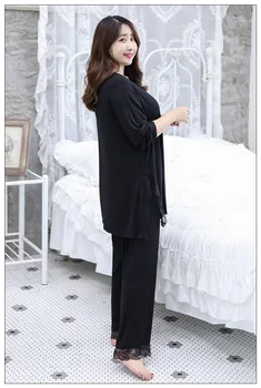 Fdfklak 2XL-6XL Plus Velikost Pižame Za Ženske Pijama Mujer Seksi PJ Nastavite Modal Dolg Rokav Homewear Črne Čipke Pijama 2020 Nova