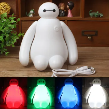 FENGLAIYI Risanka Baymax Junak 6 Pisane RGB LED za Polnjenje USB Bela Nočna Otroci Soba Dekor Otroke Darila
