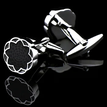 FLEXFIL Krog Nakit Lotus francoski Majica Fashion zapestne gumbe za Moški manšetni Gumbi, Črne Visoke Kakovosti Brezplačna Dostava