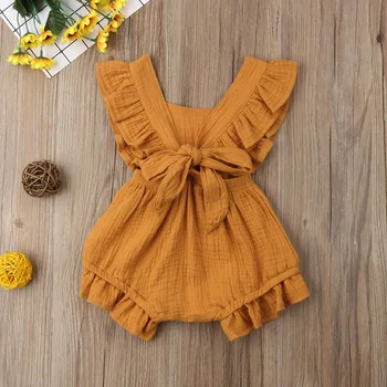 Focusnorm Nove Priložnostne Newborn Baby Dekle Ruffle Barva Romper Brez Rokavov Trdna Jumpsuit Obleke Sunsuit