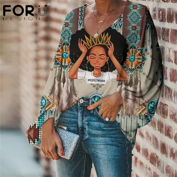 FORUDEGINS Ženske Šifon Bluzo Afriške Dekleta Vzorec Tiskanje Ženski Dolgimi Rokavi, Majice, Vrhovi Lady Priložnostne Prostem Oblačila Ropa