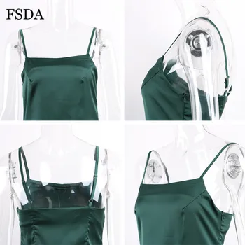 FSDA Backless Strani Špranjske Saten Mini Obleka Špageti Trak brez Rokavov Linije Casual Elegantne Poletne Ženske Obleke