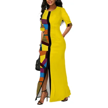 Geometrijske Natisnjeni Ženska Sredi Obleke Kratek Rokav Visoko Pasu Mozaik Dame Poletje Stranka Obleko Za Milost Ženske