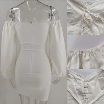 Giyu 2020 Jeseni Ženske Obleke Seksi Bodycon Klub Stranka Mini Obleko Elegantno V Vratu Off Ramen Dolge Luči Rokav Ruched Vestido