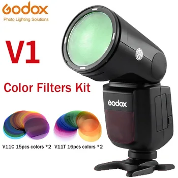 Godox V11C V11T Barvne Učinke Nastavite Barvno Temperaturo Prilagoditev Nastavitev za V1 H200R AK-R1 Krog Flash Glave 30pcs Barvni Gel Filtri