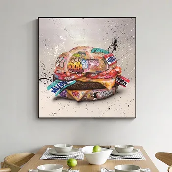 Grafiti Umetnost Fast Food Hamburger Platno Slikarstvo Plakatov in Fotografij Street Art Steni Sliko Cuadros za Dnevna Soba Dekor