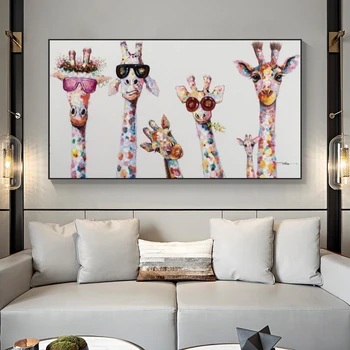 Grafiti Umetnost Žirafa Družino Platna Slike na Steni Umetnosti Plakatov in Fotografij Živali Street Art Slike za Otroško Sobo Dekor