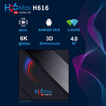 H96 Max H616 TV Box Android 10 64GB 4GB RAM ROM Podporo 2.4 G 5G WiFi 4K 60fps BT4.0 Google PlayStore Youtube H96Max Set Top Box