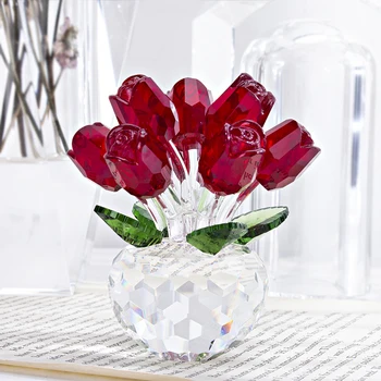 H&D Crystal Red Rose Figur Art Steklo Pomladni Šopek Sanje Okras Doma Poroko Dekor Trgovina S Spominki Zbirateljske Darilo Za Njen/Mama