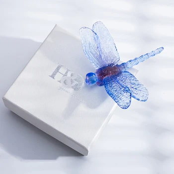 H&D Ročno Pihano Steklo Modra Dragonfly Figur Art Stekla Žival Zbirka Domov Namizni Dekor Dodatki Zbirateljske Darilo Za Otroke