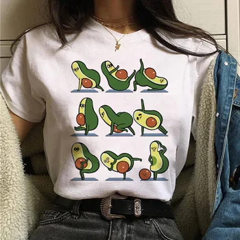 Harajuku Avokado Veganska Ženske Belega T-Shirt Moda Kawaii Rastlin Risanka Vrhovi Oblačila Grafični O-Neck Ženske Ženske majice