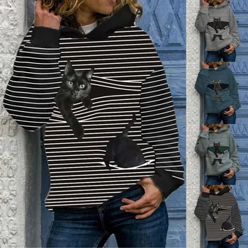 Harajuku Mačka Tiskanja Hoodie Ženske, ki so Hoody 3D Živali Tiskanje Sweatshirts Plus Velikost Dolgimi Rokavi, Pulover Vrhovi Ulične Hoodies