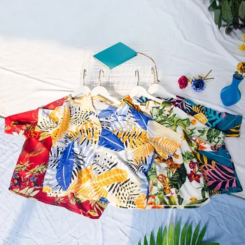Harajuku Ženske Bluzo in Vrhovi Natisnjeni Letnik Kratek Rokav Priložnostne Blusas Hawaiian Beach Majice