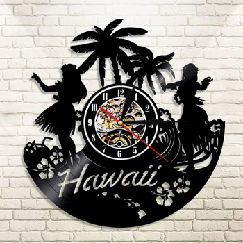 Havajih, Stenske Ure Hawaiian Luau Stranka Wall Art Doma Dekor Vinil Zapis Ure Hawaiian Beach Palm Pokrajino Letnik Poletni Okras