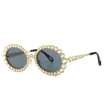 HBK 2020 Dame Moda Ovalne sončna Očala Luksuzni Diamond Dekoracijo Ulica Snap sončna Očala Za Stranke Ocean Barvo Očal UV400
