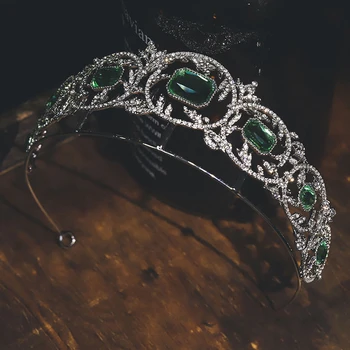 HIMSTORY Eleganco Retro Evropski Las Tiara Crown Princess Zeleno Kristalno Royal Pogodbenica Poročne Lase Jewelries