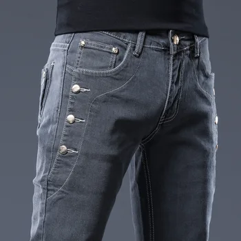 HO 2020 najstnikov žep dekoracijo modni jeans moške gojiti eno morale in noge siva traper hlače
