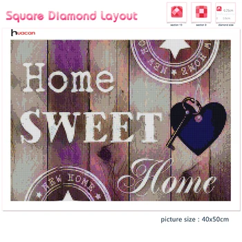 Huacan 5d Diamond Slikarstvo Home Sweet Ročno izdelan Darilni Mozaik Celotno Prikazno Sliko Okrasnih Srce Diamantno Art