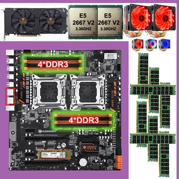 HUANANZHI X79-8D dvojno X79 matično ploščo z dual CPU Xeon E5 2667 V2 CPU hladilniki RAM 128G(8*16 G) 512G SSD grafična kartica GTX1660 6 G