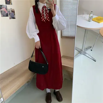 HziriP Francoskega Stila Vintage Rdeča Obleka Trdna 2020 Elegantna Kratka Elegantna Pletene Nežen Študentov Vseh Tekmo Sladko Dolge Obleke