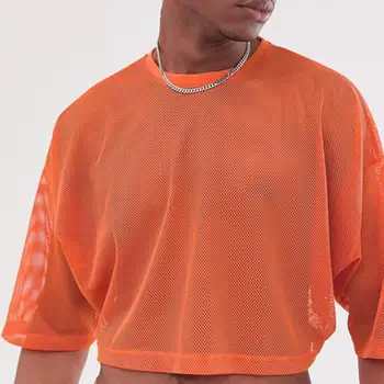 INCERUN Moških Očesa T Shirt Pregleden Ulične O Vratu Kratek Rokav Crop Tops Trdna Priložnostne 2021 Moda Dihanje Mens T-majice