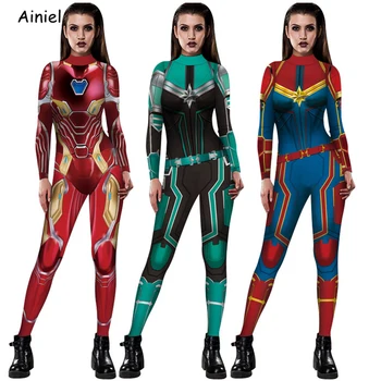 Iron Man Cosplay Kostume Super Heros Tony Stark Zentai Obleka, Carol Danvers bo Ustrezala Jumpsuit za Ženske Odraslih