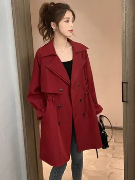 Jarek plašč žensk dolg odsek majhne korejska različica svoboden, svoboden neto rdečo obleko ovratnik, pas priložnostne retro