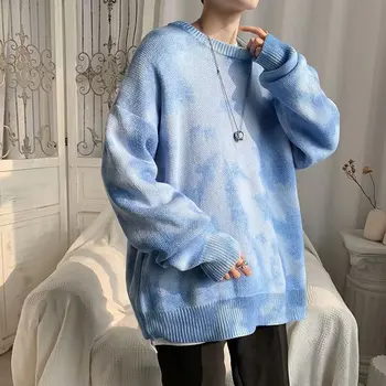 Jeseni in pozimi Japonski nov slog tie-dye pulover svoboden leni dno majica korejski trend slog osebnost pulover