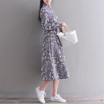 Jeseni, pozimi velvet obleko 2018 nove modne long sleeve vintage cvjetnim tiskanje obleko